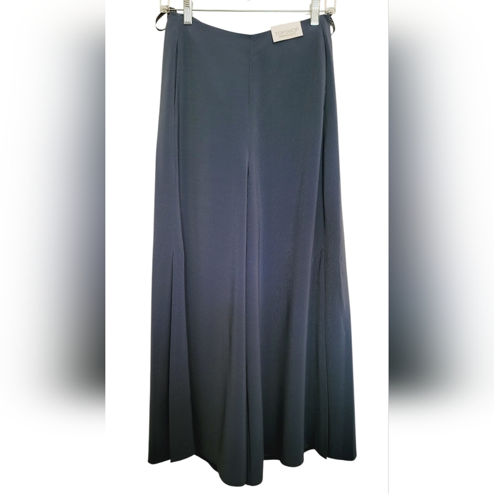 TOPSHOP Blue /Grayish Blue Cropped Wide Leg Pants with Side Leg Slits NWT